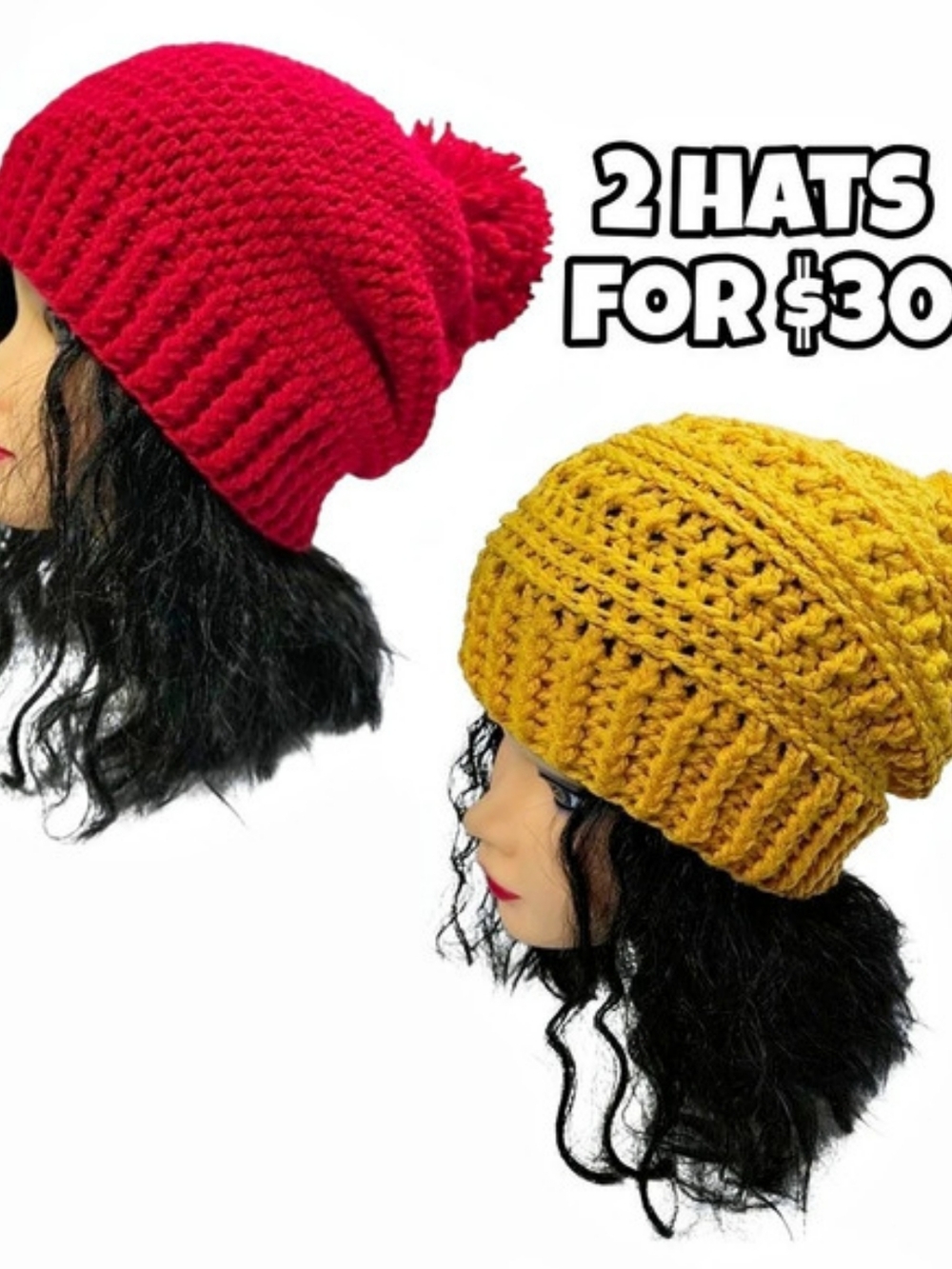 Knit Pom-Pom Beanie Set Red & Yellow NWT